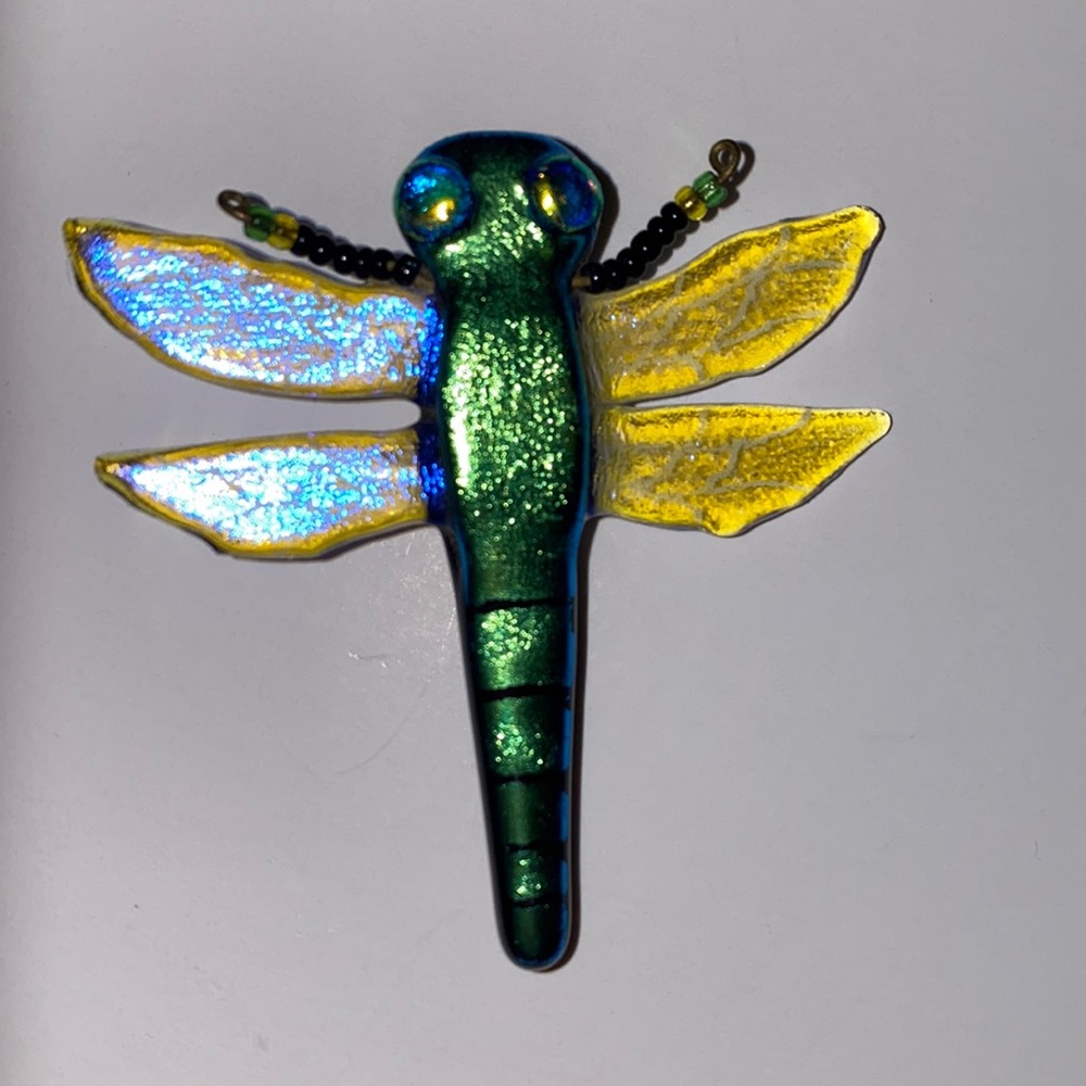 Dichroic Glass and Bead Dragonfly Brooch